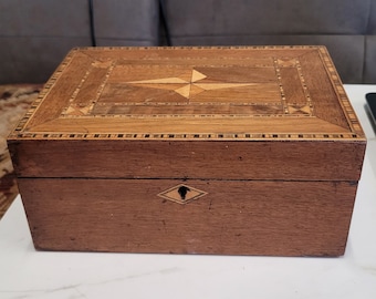 antique wood inlay decoration star wood box