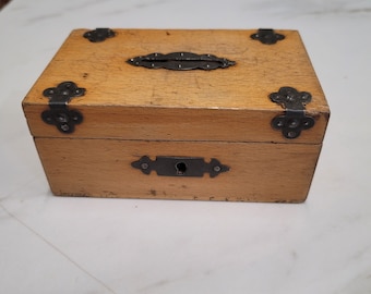 antique wood small cash box