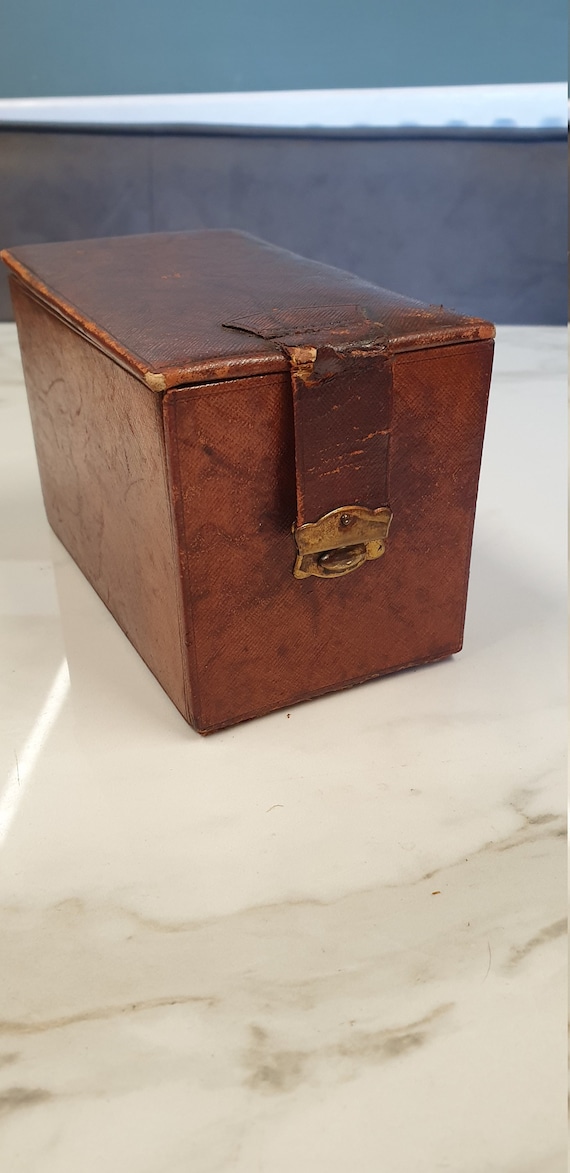 antique small brown leather jewellery box - image 1