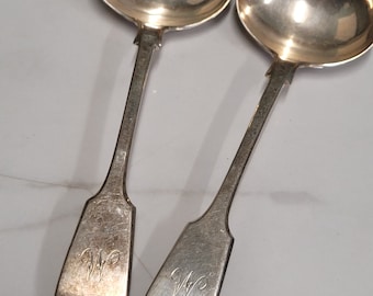 antique pair of English silver plate ladles letter W