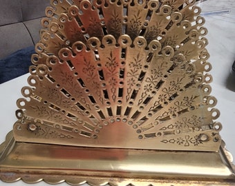 antique brass fan shaped desk top letter rack