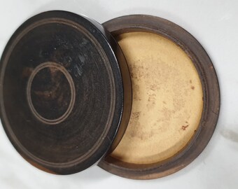 antique small round ebony wax seal patch box