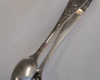 antique silver plate ornate sugar tongs