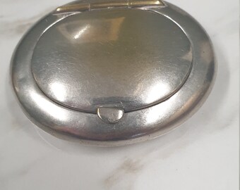 antique silver plate small oval compact powder case