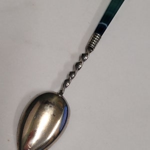 antique green banded agate handle silver plate tea spoon image 4