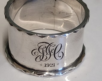 antique Birmingham silver 1918 etched with letters napkin ring