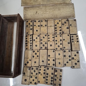 antique hand made small wood dominoes