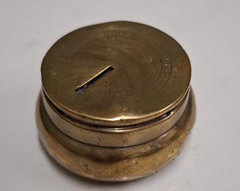 antique small round brass unique powder compact