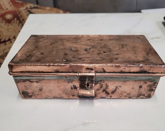 antique copper miners tool box