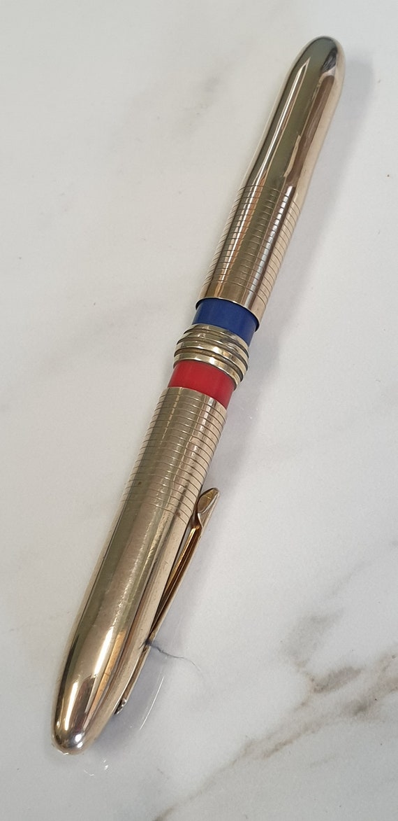 Penna biro roger a 2 estremità in ottone vintage rosso blu -  Italia