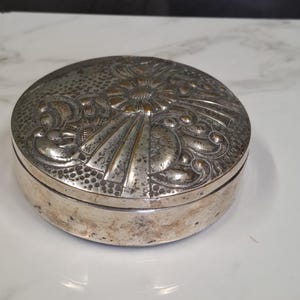 antique ornate round silver plate box