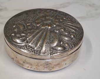 antique ornate round silver plate box