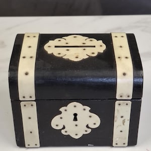 antique dome top wood cash money box