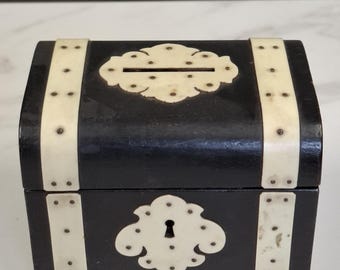 antique dome top wood cash money box