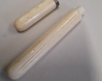 antique carved ribbed natural sewing needle case