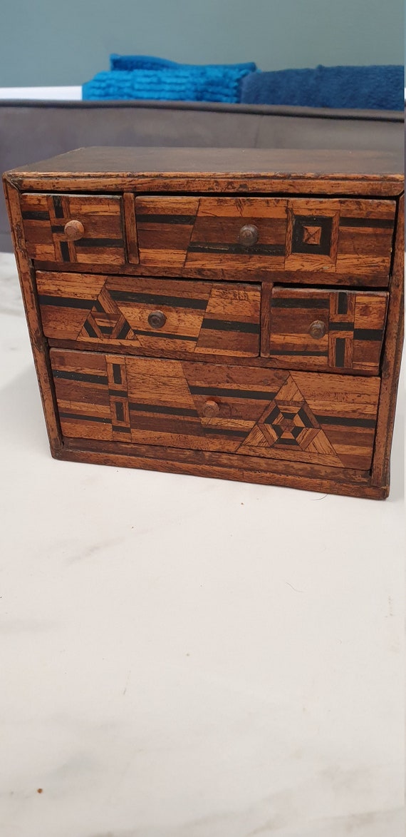 Antique Small Inlay Wood Desk Top Set of Draws Etsy