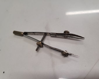 vintage steel and brass draftsman's ruling pen compass  divider dip pen