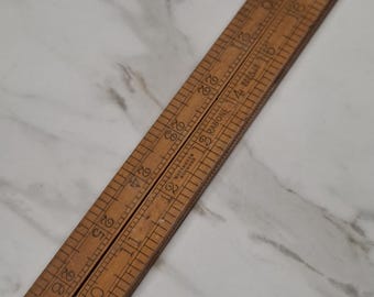 antique 1920s rabone 1377 4 fold 3 ft  boxwood and brass folding ruler
