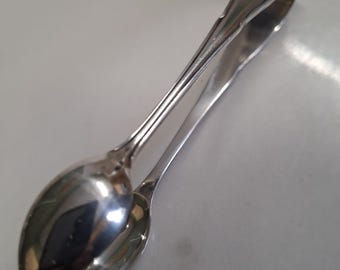 Pinzas para azúcar antiguas, sencillas y plateadas