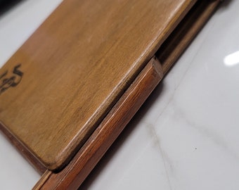 antique wood slid action cigarette case