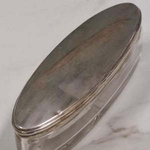 antique sterling silver lid oval glass base trinket box