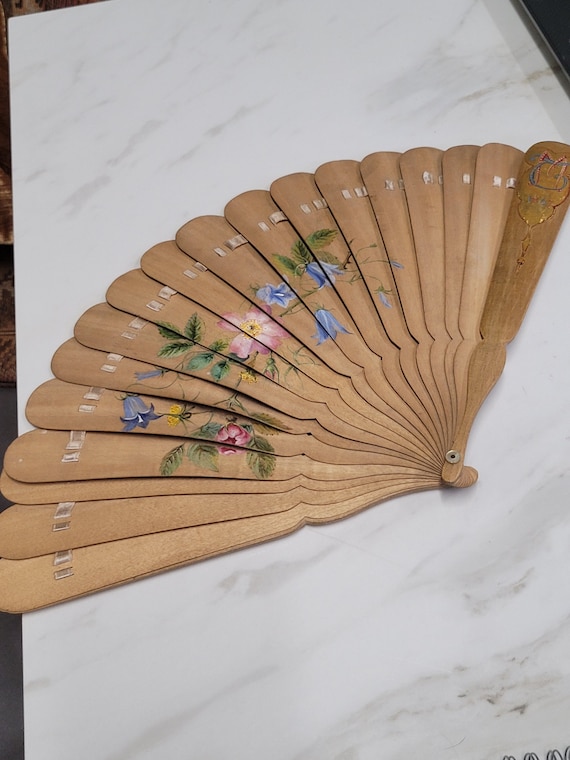 antique hand painted english wood hand fan 1867 - image 1