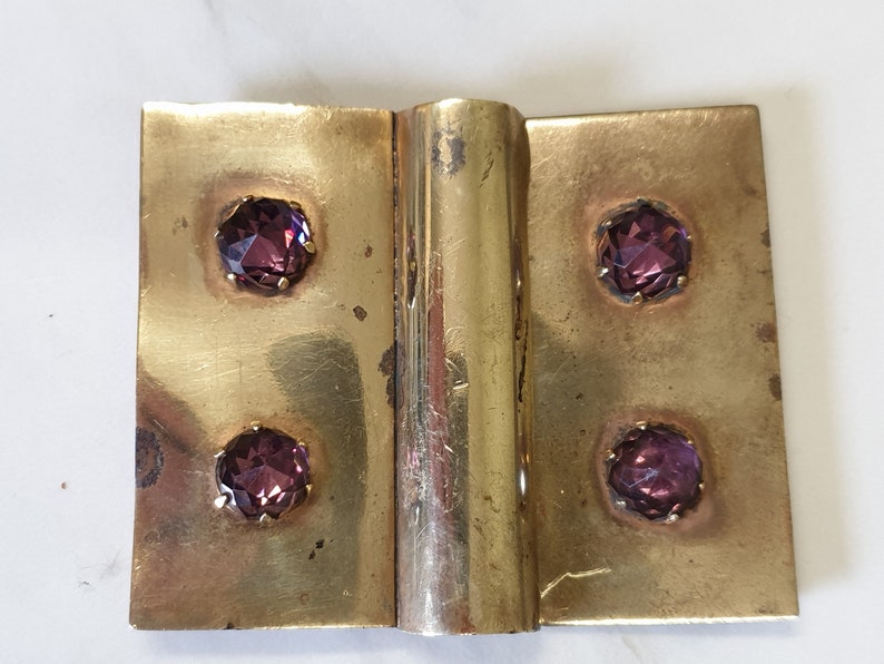 antique brass and purple cut glass belt buckle