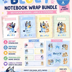 Bluey Notebook Printable Template and Supplies Labels Set