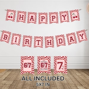 Retro Cherry 67 Birthday Banner, Funny Meme Party Decor (Canva Template Digital Download), EKC3