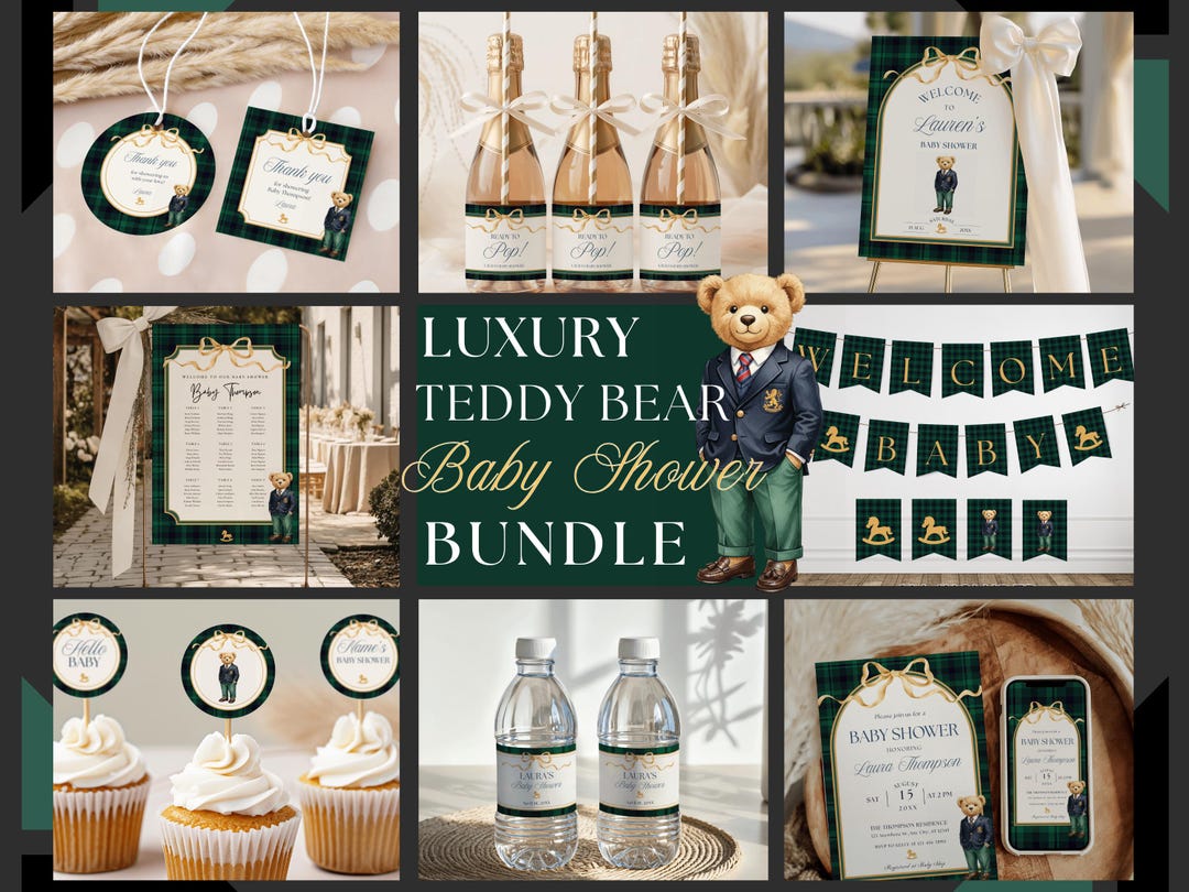 Classic Luxury Teddy Bear Baby Shower Bundle – Tartan Plaid, Polo ...