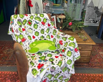 Frog Blanket - Teal - cosy throw - coorie - baby blanket - frogs - pond life - fairytale - nature - amphibian - frog core