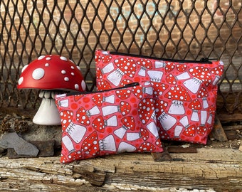 Toadstool Bag & Purse - coral - Zip Bag - Pencil Case - Make-up Bag - Purse - Coin Purse - mushroom - fly agaric