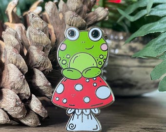 Enamel Pin: Frog on Toadstool - Frog - Pond - Mushroom - Fly Agaric - Limited Edition