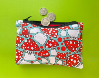 Toadstool Blue - Purse - Pencil Case/ Make-up Bag/ Purse