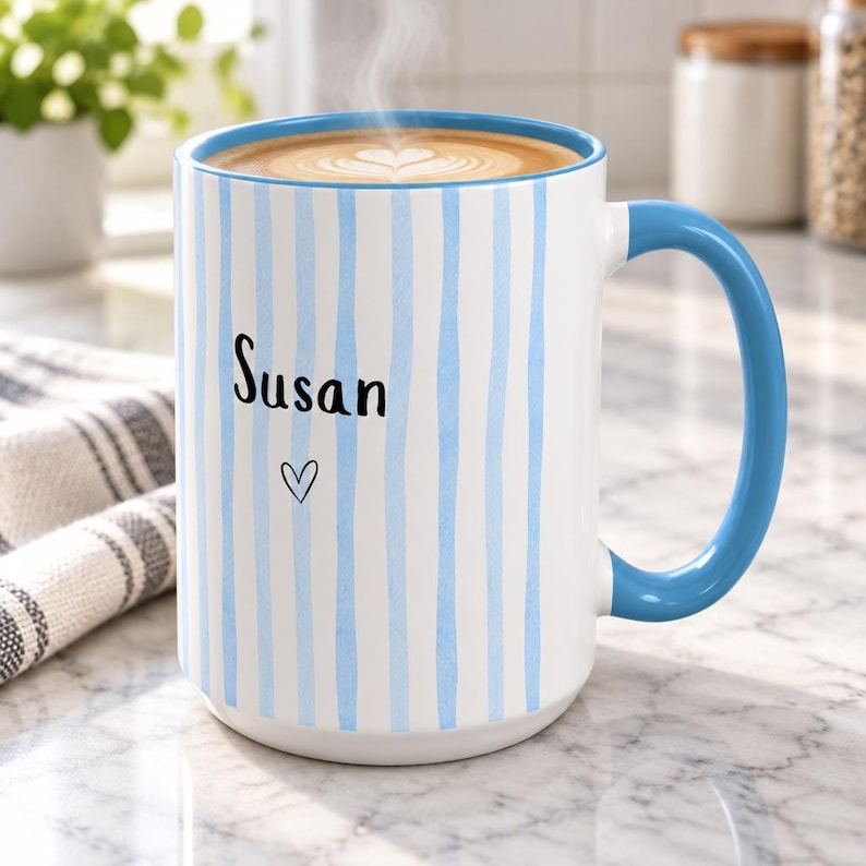 Personalized Striped Mug With Custom Name, Custom Name Mug With Heart ...