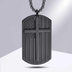 Personalized American Flag Pendant – Dog Tag with Cross