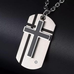Personalized Stainless Steel Cross Dog Tag Necklace Pendant with Chain – Free Engraving