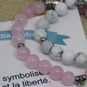 Bracelet quartz rose ou bracelet howlite avec cheval ou sans, bracelet femme et fille, équestre et cheval totem, cadeau maman image 4