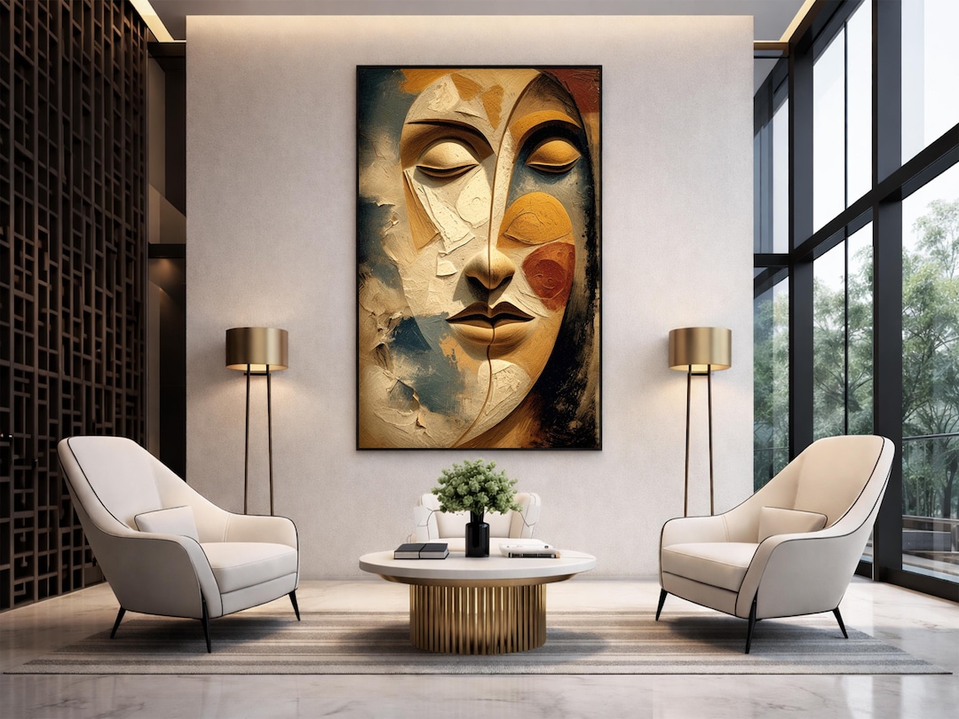 Abstract Woman Face Wall Art – Modern Cubist Portrait Luxury Digital ...