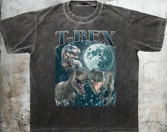 Vintage T-Rex Graphic Tee, Dinosaur Moon T-Shirt, Retro Bootleg Tee, 90s Streetwear Shirt