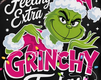 Je me sens très grincheux aujourd'hui PNG, pour fond sombre, chemise rose drôle de vacances, Noël preppy, sublimation Grinchmas rétro, girly