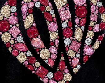 Cœur en strass (PNG), cœur de Saint-Valentin en pierre précieuse diamantée, motif amour en cristal rose et rouge, cœur scintillant en pierres précieuses, Saint-Valentin glamour