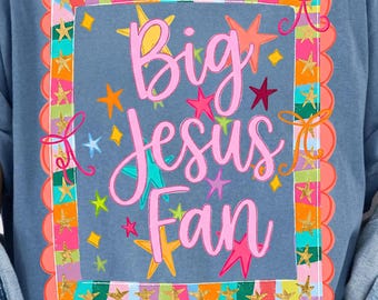 Fan du grand Jésus PNG, chemise religieuse de prière, gribouillage chrétien, verset biblique inspirant, lettres en gras, étoiles girly, foi, boutique tendance