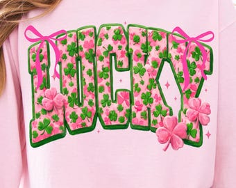 Coquette coup de pinceau porte-bonheur PNG, trèfle rose de la Saint Paddy, trèfle rose 4 feuilles, charme irlandais tendance, clipart preppy St Patty