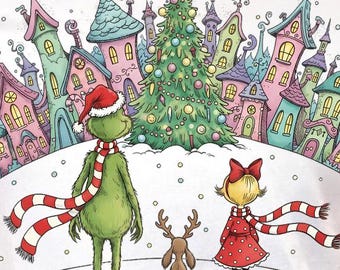 Personnages de Noël rétro (PNG), le méchant vert de Whoville, design tendance « Joyeux Grinchmas », téléchargement par sublimation pour film de Noël vintage