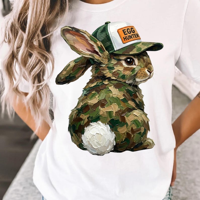 White Camo Rabbit Camo Bunny Egg Hunter PNG, Hunting Boys Easter, Rabbit in Cap ...