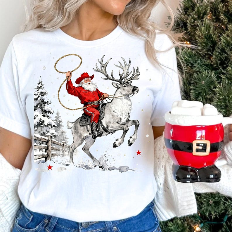 Santa Rodeo Lasso Retro Cowboy Santa PNG, Western Christmas Rodeo Sublimation, Santa ...
