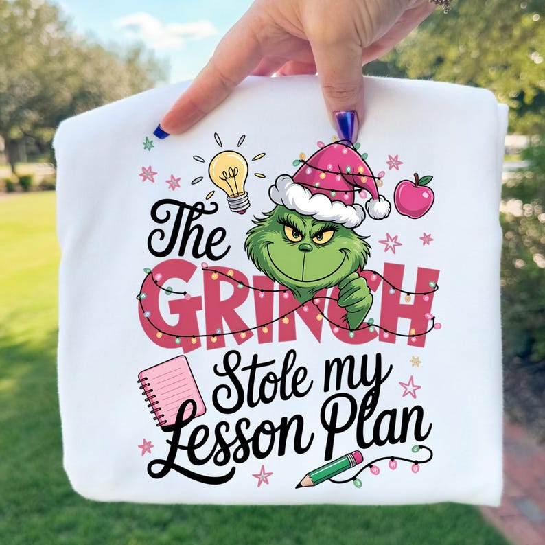 Grinch Notepad Grinch Stole My Lesson Plan Png, Teacher Christmas Png, Pink Xmas Png ...