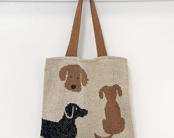 Dog Knit Tote Bag • Puppy Shoulder Bag • Pet Lover Gift • Dachshund Purse • Everyday Carryall