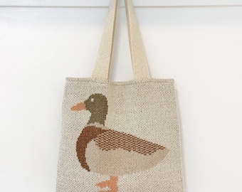 Duck Knit Tote Bag • Mallard Everyday Carryall • Farmers Market Bag • Bird Lover Gift